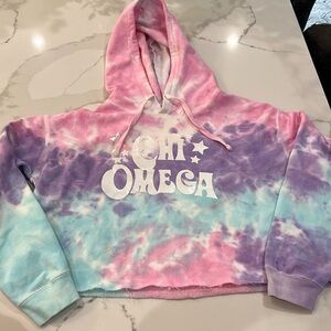 Chi Omega tie dye cropped hoodie